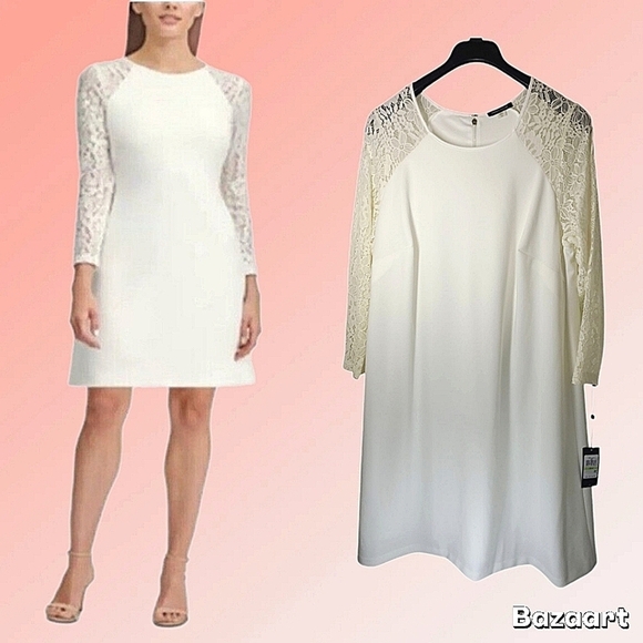 Tommy Hilfiger Lace-Sleeve A-Line Ivory Dress Size 18W NWT - Picture 13 of 14